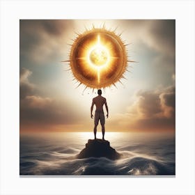 Man Standing On Top Of The Ocean Canvas Print