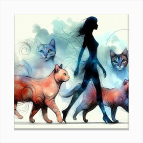 Woman With Cats Canvas Print