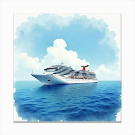 Contemporary Cruise Ship In A Watercolor Seascape 1 Canvas Print