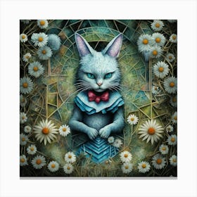 Cat With Daisies Canvas Print