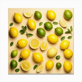 Lemons On A Yellow Background Canvas Print