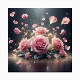 Pink Roses On Black Background Canvas Print