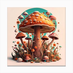 Mushrooms And Flowers Canvas Print