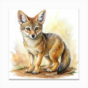 Watercolor Illustration Of A Coyote Pup Canvas Print