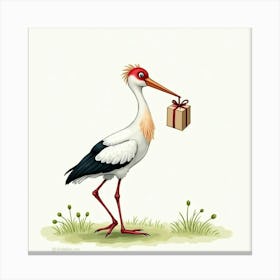 Stork With Gift Canvas Print