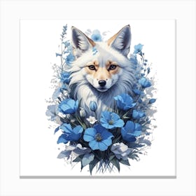 Fox With Blue Flowers Canvas Print