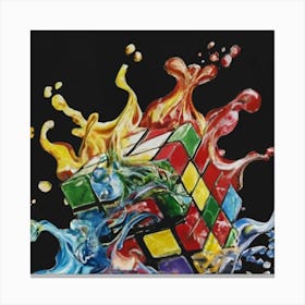 Colorful Rubiks Cube Dripping Paint 10 Canvas Print