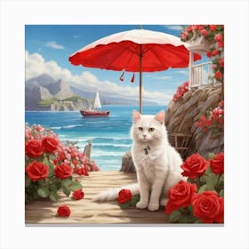 Cat On The Beach 2 Canvas Print