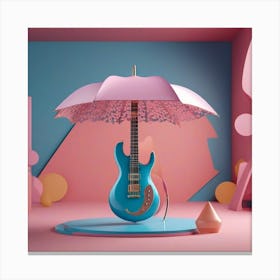 Blue Guitar With Umbrella Canvas Print
