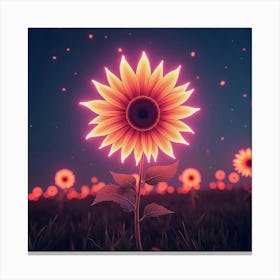 An Abstract Sunflower With Petals Made Of Flowing Neon Light In A Futuristic Field 1 Canvas Print