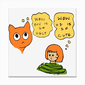 What Cat Thinks And Girl Thinks Humorous Illustration Canvas Print