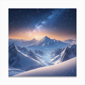 Night Sky Over Snowy Mountains 2 Canvas Print