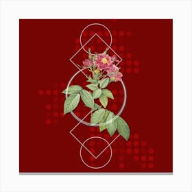 Vintage Boursault Rose Botanical with Geometric Line Motif and Dot Pattern n.0156 Canvas Print