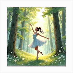 Graceful Ballet In Watercolor With Tranquil Forest Glen 1 Canvas Print