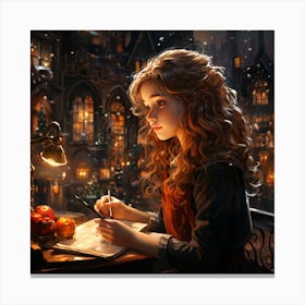 Little Girl with Christmas Lights Canvas Print
