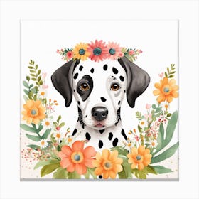 Floral Baby Dalmatian Dog Nursery Illustration (22) Canvas Print