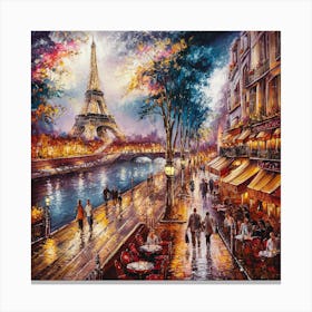 Parisian Splendor A Vibrant Portrait Of The Eiffel Tower And Romantic City Life (3) Canvas Print