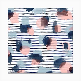 Watercolor Stains Stripes Navy Square Canvas Print