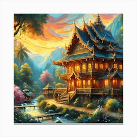 Asian House In The Forest Canvas Print