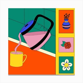 Pink Coffee Square Canvas Print