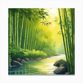 A Stream In A Bamboo Forest At Sun Rise Square Composition 230 Canvas Print
