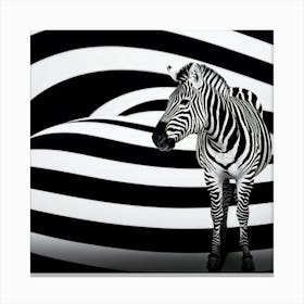 Optical Illusion Of A Zebra Posed With Curved Body Head Tilting Towards Top Right Corner Set Again Canvas Print