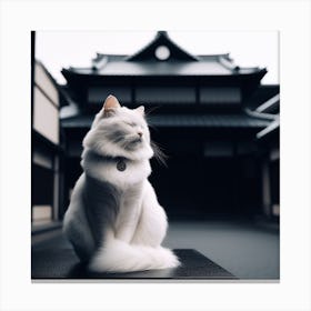 White Cat In Front Of A Building Canvas Print