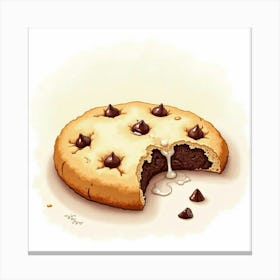 A Delicate Watercolor Portrait Of A Warm And Gooey Chocolate Chip Cookie With Milk Canvas Print