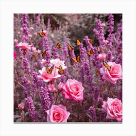 Pink Roses And Butterflies Canvas Print