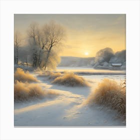 Low Sun across a Frosty Winter Landscape Canvas Print