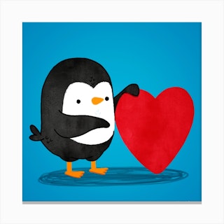 Penguin With A Big Heart Canvas Print