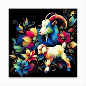 Goat And Flowers Canvas Print