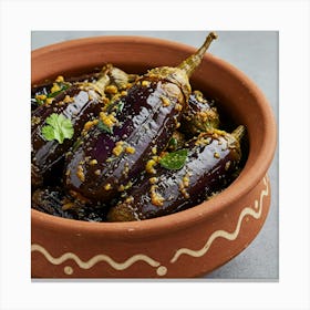 Eggplants In A Clay Bowl Canvas Print