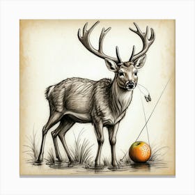 Deer With A Fishing Rod Trying To Catch Canvas Print