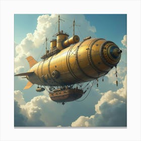 Steampunk Airship Sailing Through Clouds With Intricate Brass Details 1 Canvas Print