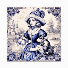 Alice In Wonderland Delft Tile Illustration 1 Canvas Print