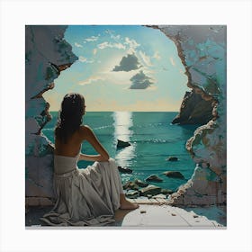 Woman Looking Out Of A Window Canvas Print