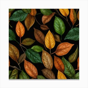 Bouquet Of Colorful Leaves On A Black Background Canvas Print