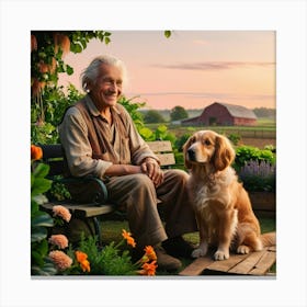 Dog and owner enjoying farm sunset 4 Canvas Print