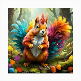 Fantasy Squirrel,Rainbow Feathers #2 1 Canvas Print