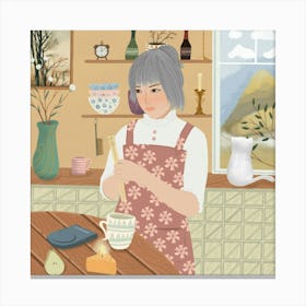 Girl In A Kitchen Canvas Print