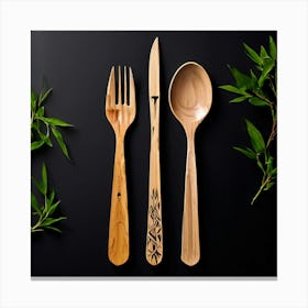 Spoon Fork Knife Utensil Dining Bamboo Ecofriendly Branding Reusable Sustainable Engravin (4) Canvas Print