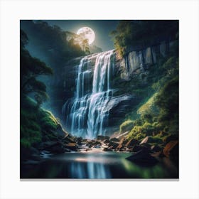 Full Moon Over Waterfall 5 Canvas Print