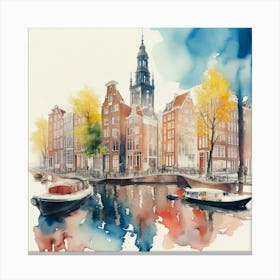 Watercolor Of Amsterdam Canvas Print