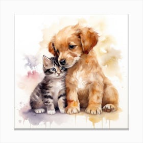 Puppy And Kitten Canvas Print