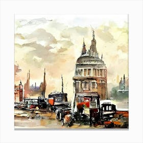 London Cityscape Watercolor Painting Canvas Print