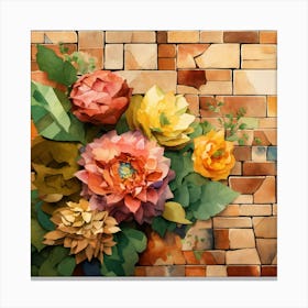 Paper Flowers On Brick Wall Canvas Print