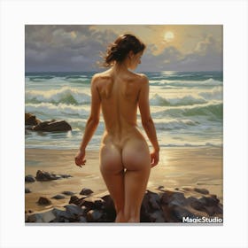 Nude Woman On The Beach Canvas Print