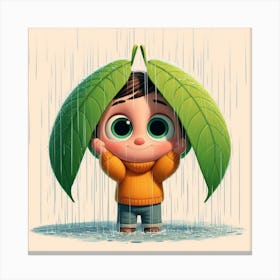 Cute child covering herself from rain Canvas Print