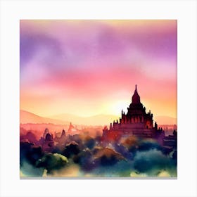 Watercolor sunset In Bagan Canvas Print